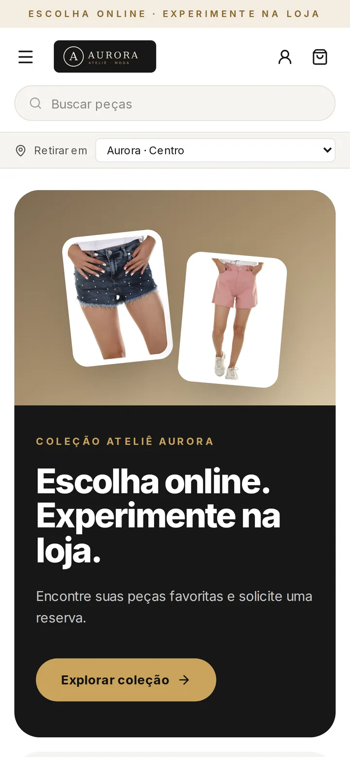 Vitrine online da loja aberta no celular